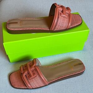 Sam Edelman Irina Leather & Basket Weave Slide Sandals, Size 8.5 in Pink Salt